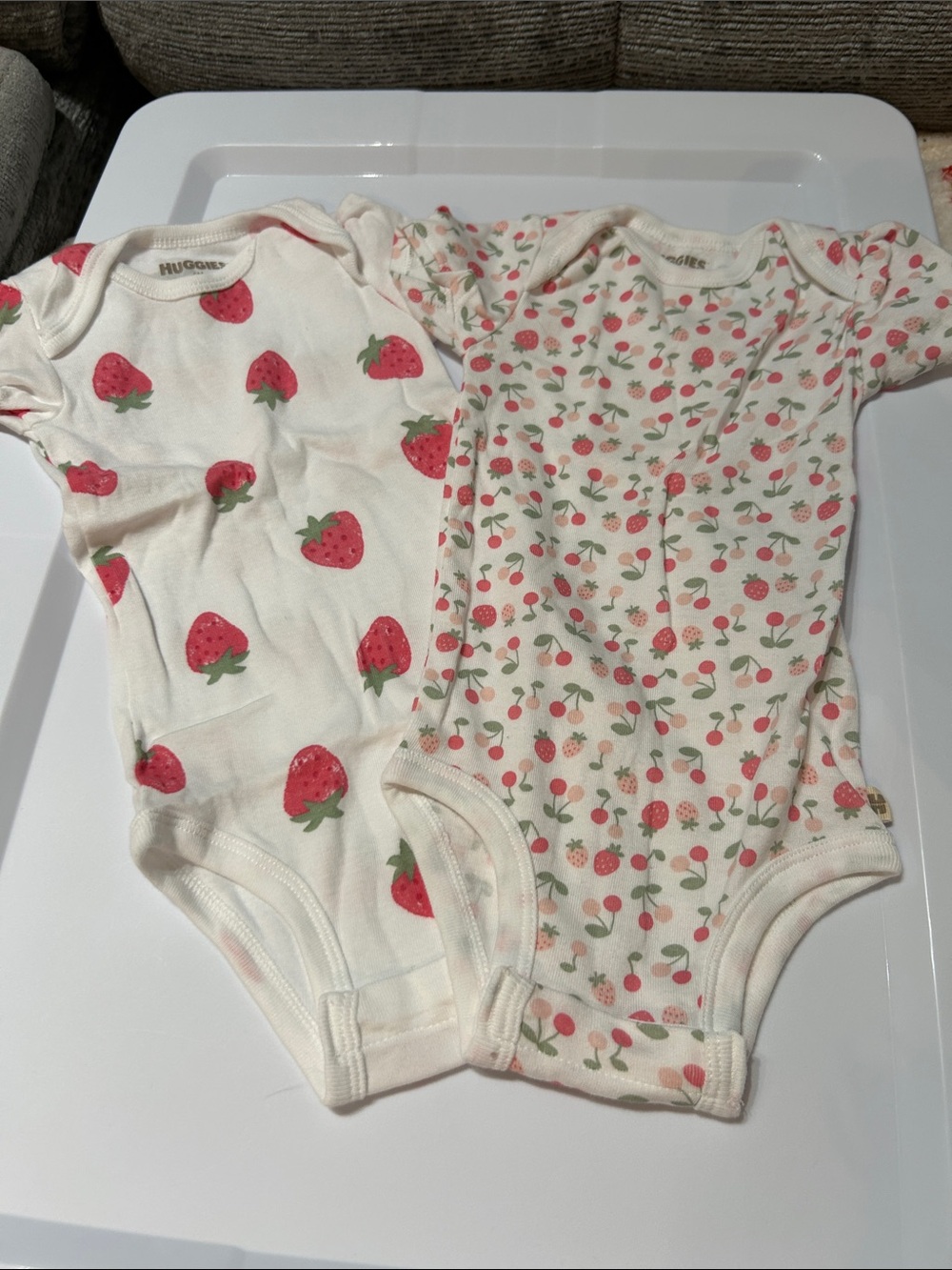 Strawberry Print Cotton Baby One-Piece Bodysuits - 3 Pack, Cream/Pink